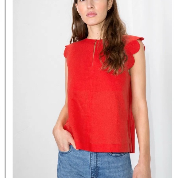 & Other Stories Red scalloped Sleeveless Linen blend Blouse - size 12 - Picture 1 of 9